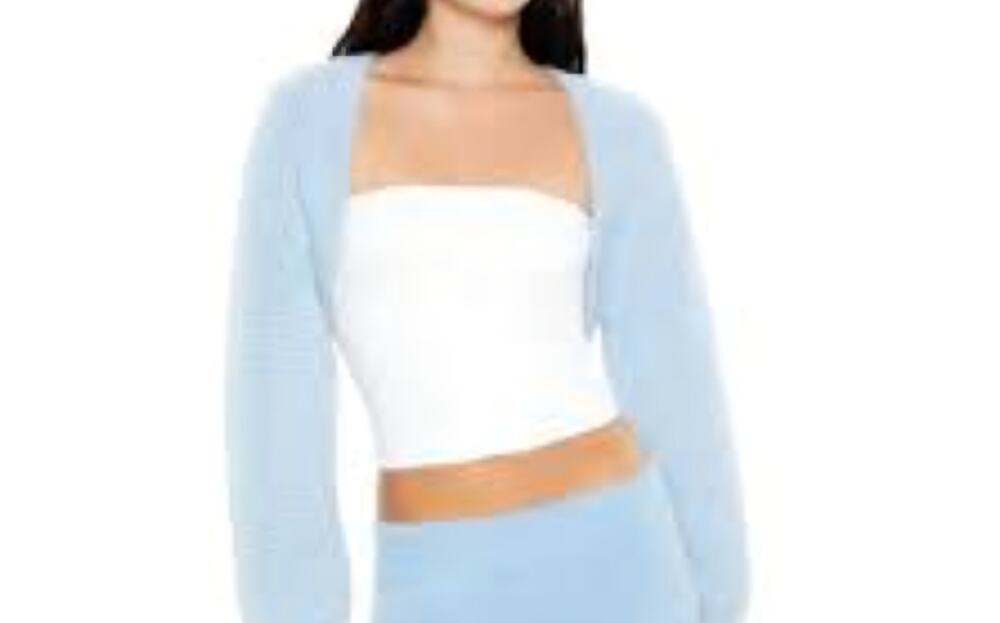 Forever 21 Plus Size 0X Fuzzy Cropped Shrug Bolero Sweater Blue